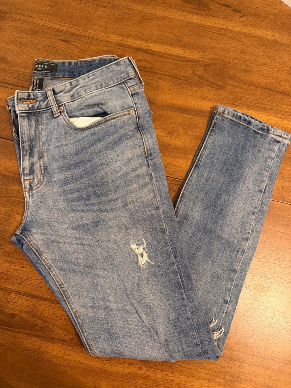Forever 21 Blue Distressed Slim Jeans